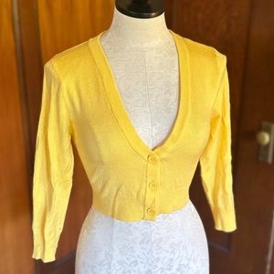 Bright Sunshine Butter Yellow Cropped Cardigan by Yemak Sweater, Size Lrg, NWOT